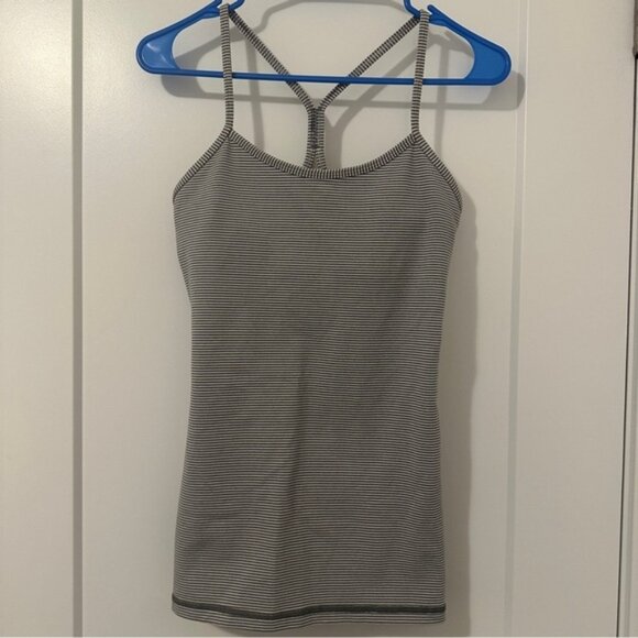 Lululemon Grey White Stripes Power Y Tank Top Size 6 Women’s - Picture 1 of 11